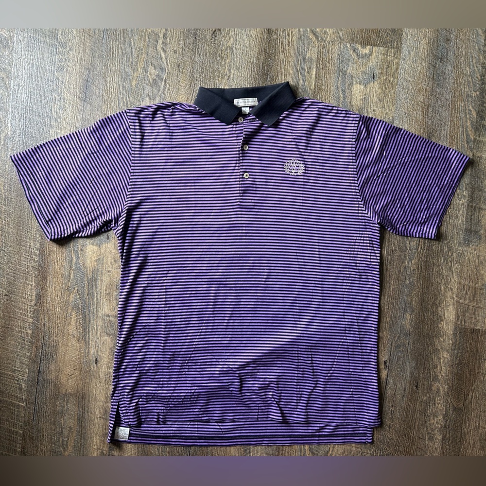 Peter Millar Polo Striped Shirt Purple and Black Short Sleeves Men's Lar…